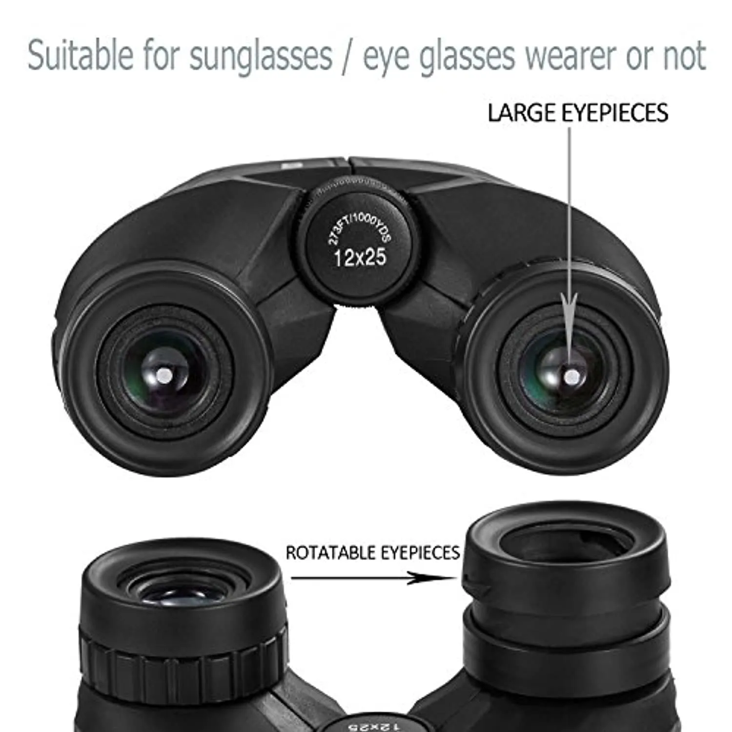 12x25 Compact Binoculars with Clear Low Light Vision