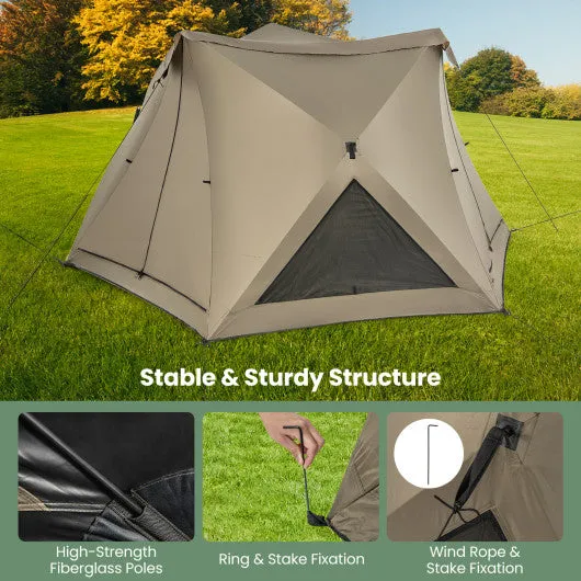 6-Sided Pop-up Family Tent with Rainfly  Skylight  3 Doors  3 Windows-Green