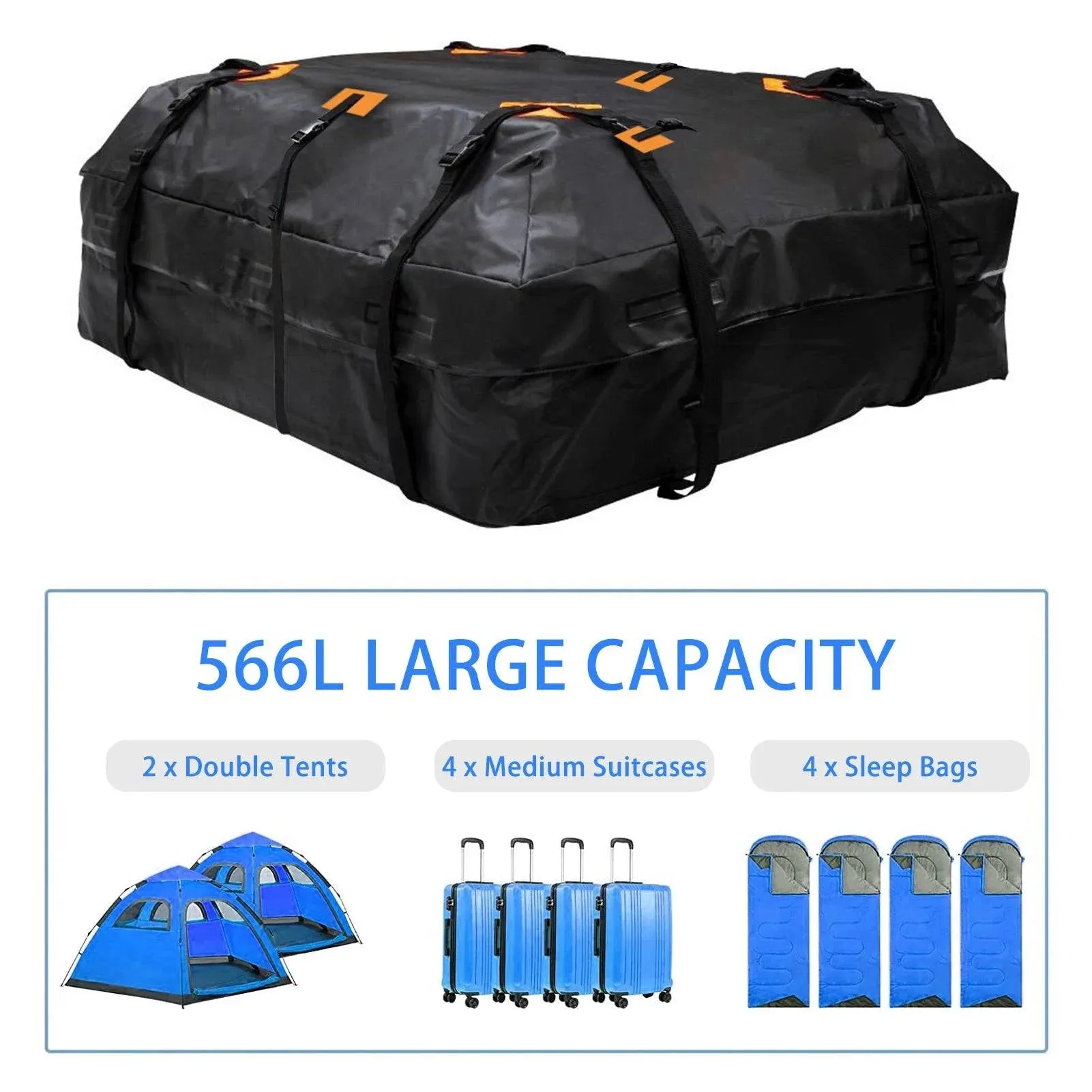 600D Cargo Bag Car Roof Cargo Carrier Waterproof Universal Luggage Bag Storage Cube Bag 20 Cubic Feet For Travel Camping Car