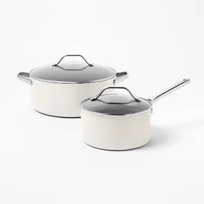 7pc Nonstick Ceramic Coated Aluminum Cookware Set Cream - Figmint