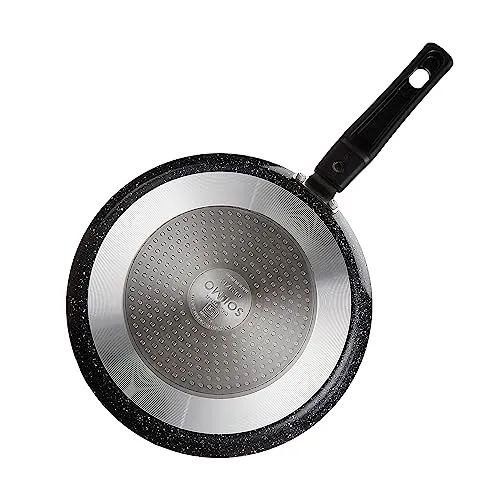 Amazon Brand - Solimo Aluminium Non-Stick Dosa Tawa with Detachable Handle| Granite Finish | Induction Base | Pfoa Free | High Temperature Resistant Exterior Coating | 25 Cm | Black