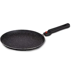 Amazon Brand - Solimo Aluminium Non-Stick Dosa Tawa with Detachable Handle| Granite Finish | Induction Base | Pfoa Free | High Temperature Resistant Exterior Coating | 25 Cm | Black