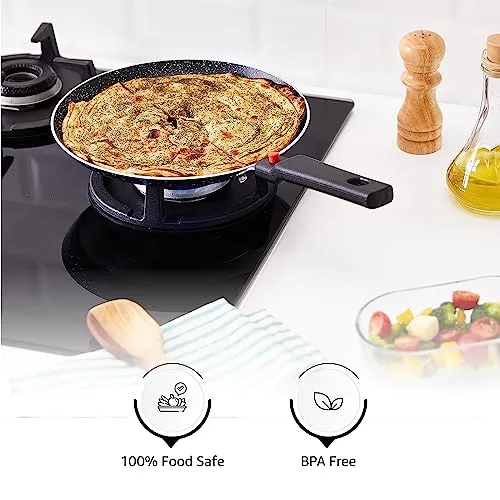 Amazon Brand - Solimo Aluminium Non-Stick Dosa Tawa with Detachable Handle| Granite Finish | Induction Base | Pfoa Free | High Temperature Resistant Exterior Coating | 25 Cm | Black