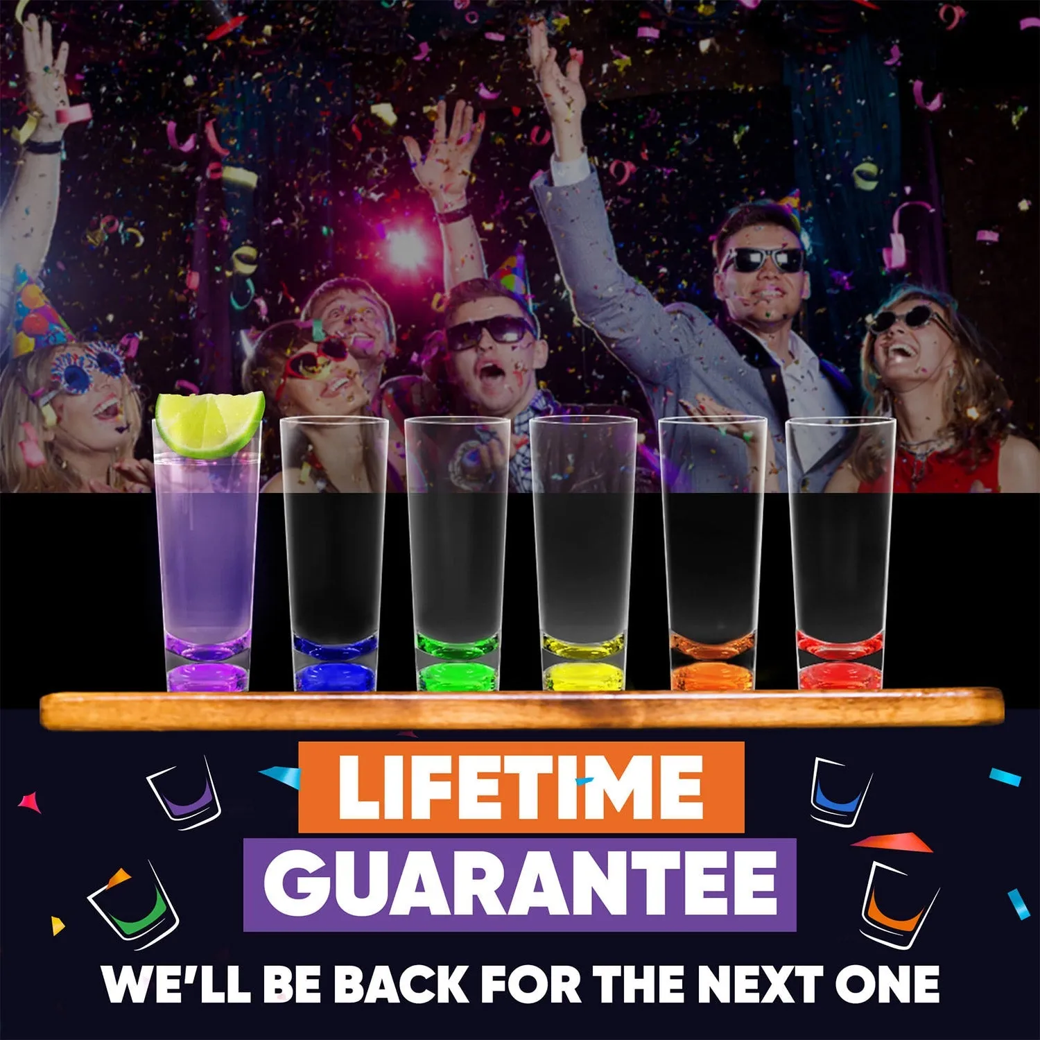 Colorful Unbreakable Tall Shot Glasses Set Of 6 (2oz)