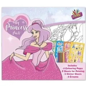 Colouring Book With Colouring Pencils - Girls Princess Fun Kids Cute Pictures Stickers