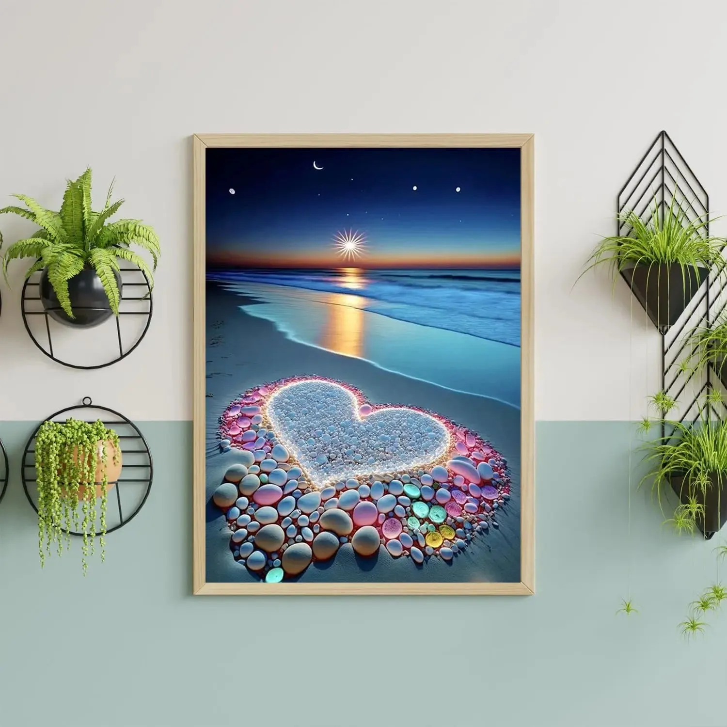 Diamond Art Painting Kits for Adults Heart Beach Full Drill Diamond Dots Round 5D Paint with Diamonds Pictures Gems