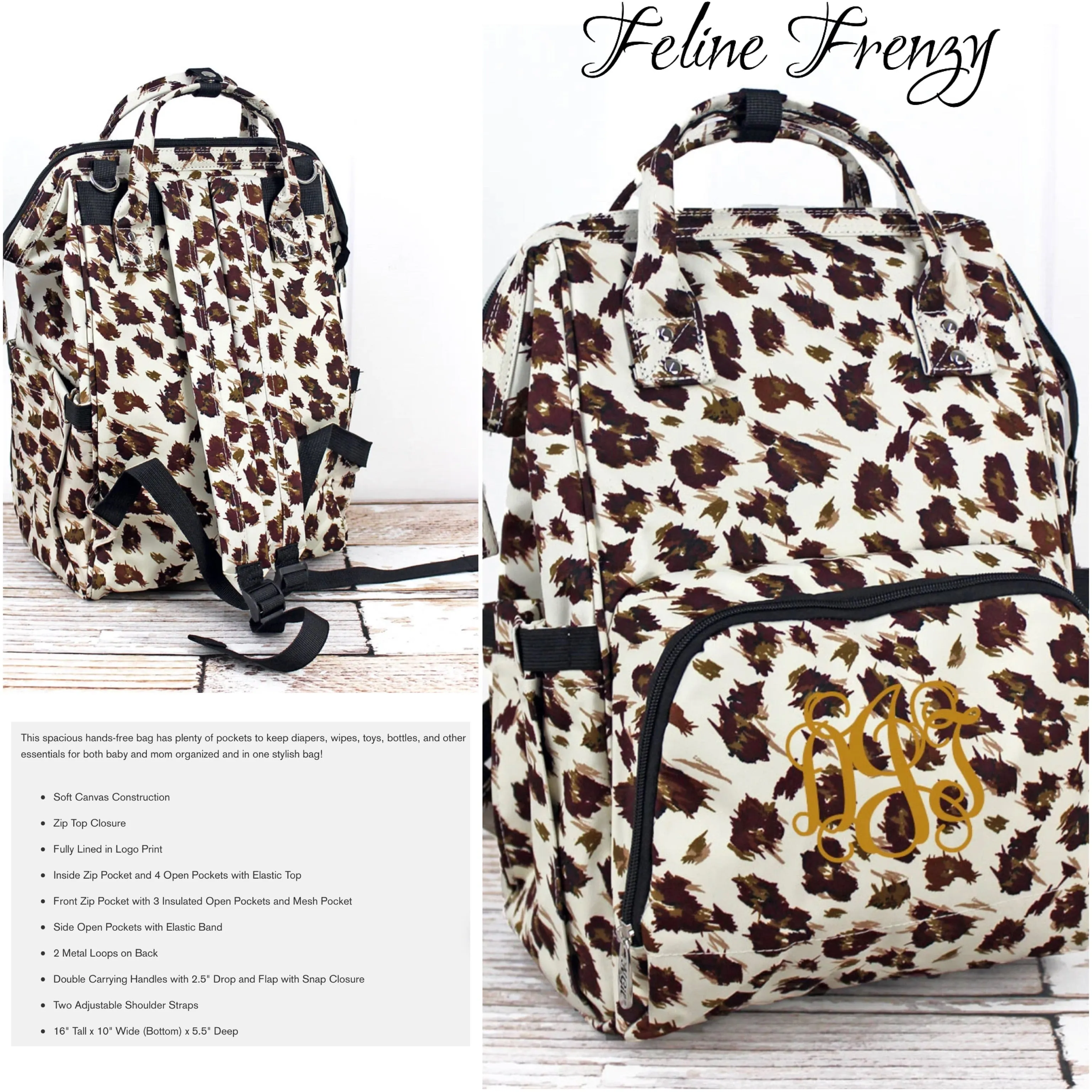 Leopard Frenzy Diaper Bag Back Pack (High Quality Canvas NGIL Brand)