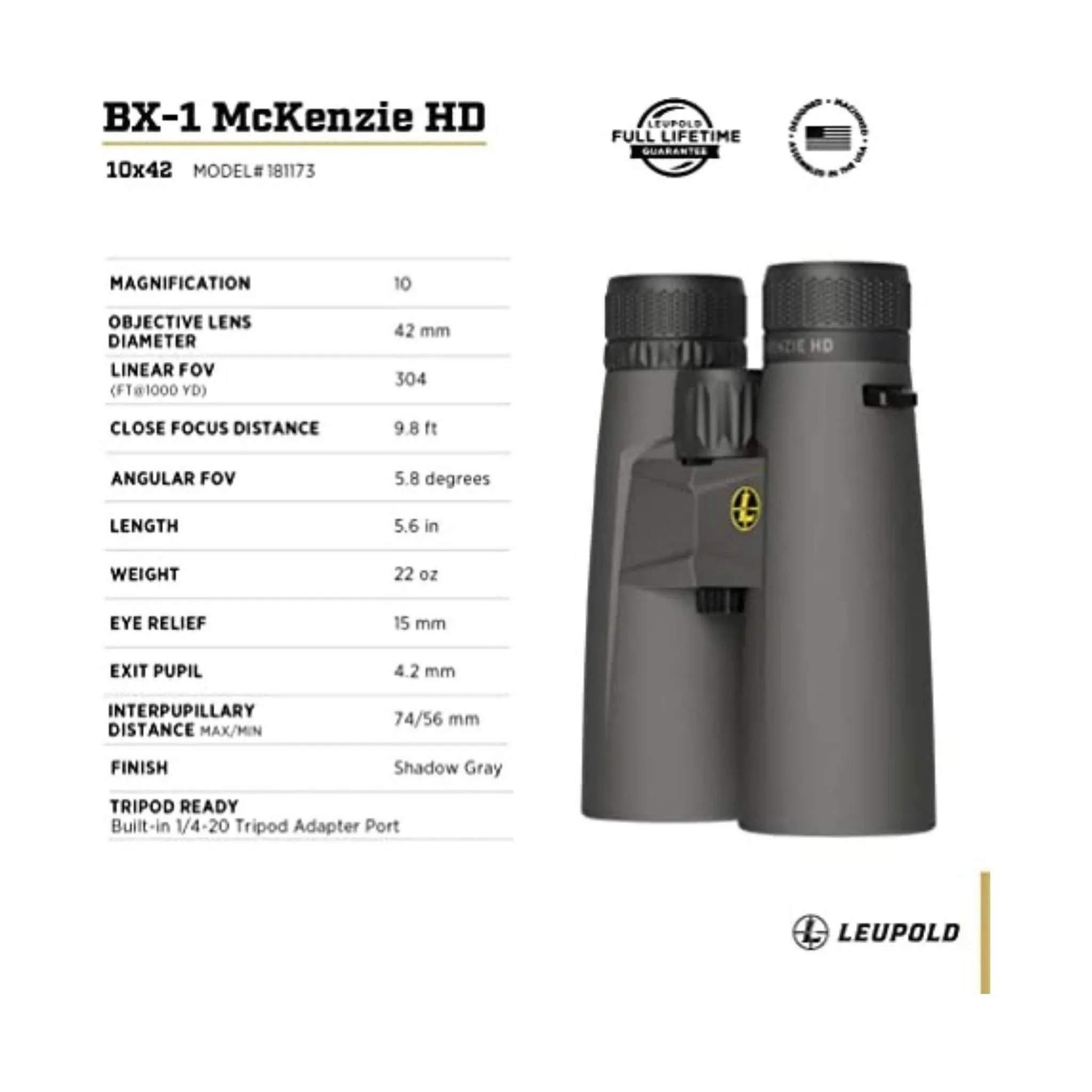 Leupold McKenzie Binouculars 10x42 - Grey