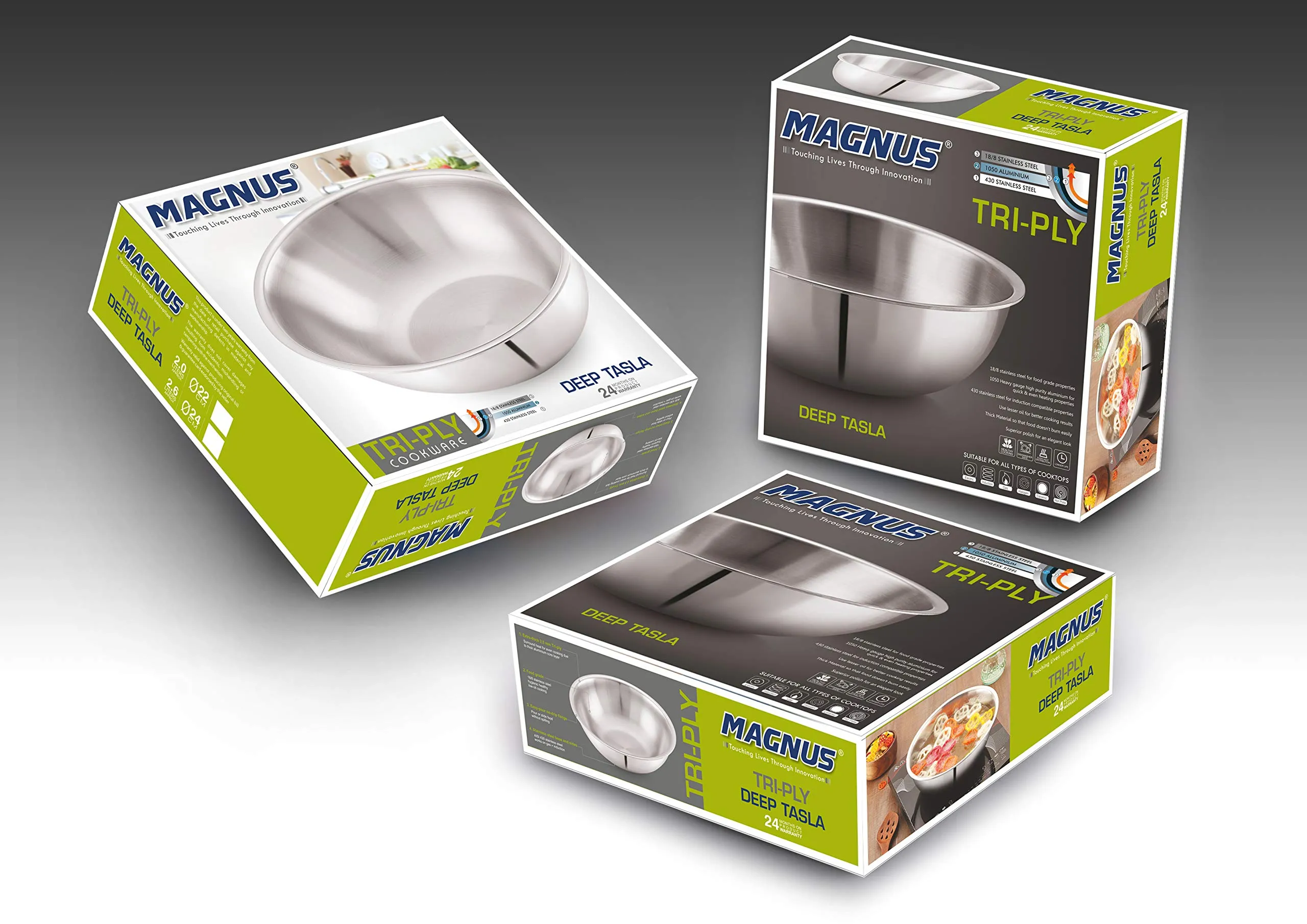 Magnus Stainless Steel Triply Induction Tasla, 220mm, Silver, Steel - Aluminum - Steel TRI PLY Technology, 2.2 Litre