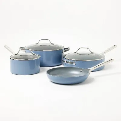 Open Box - 7pc Nonstick Ceramic Coated Aluminum Cookware Set Blue - Figmint