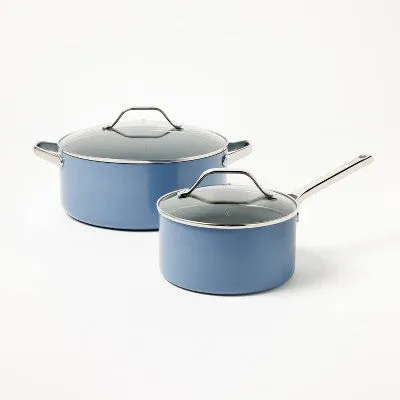 Open Box - 7pc Nonstick Ceramic Coated Aluminum Cookware Set Blue - Figmint