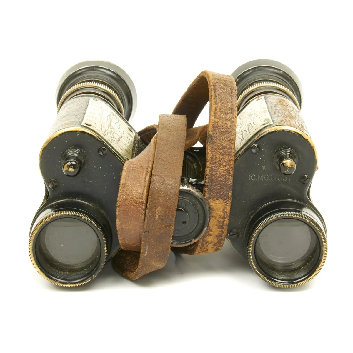 Original French WWI Military Binoculars with attached Ranging Tables in Case - circa 1915