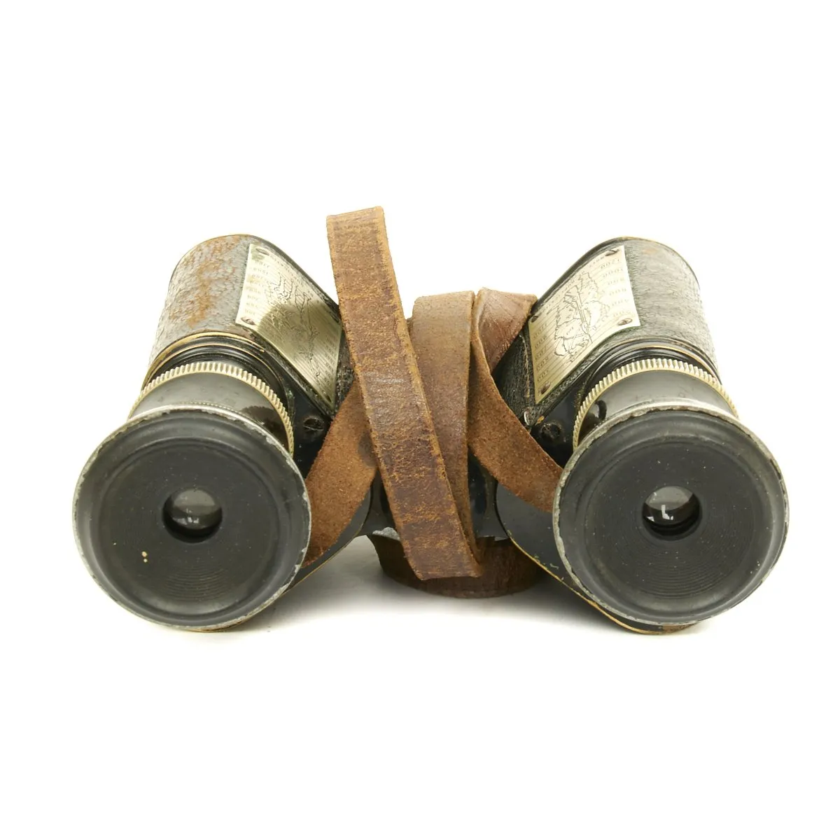 Original French WWI Military Binoculars with attached Ranging Tables in Case - circa 1915