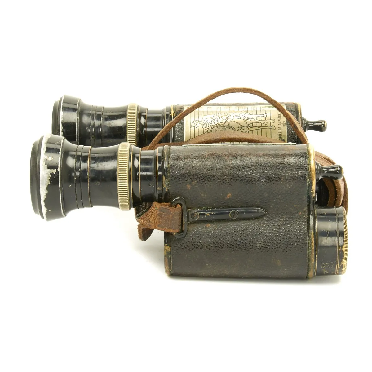 Original French WWI Military Binoculars with attached Ranging Tables in Case - circa 1915