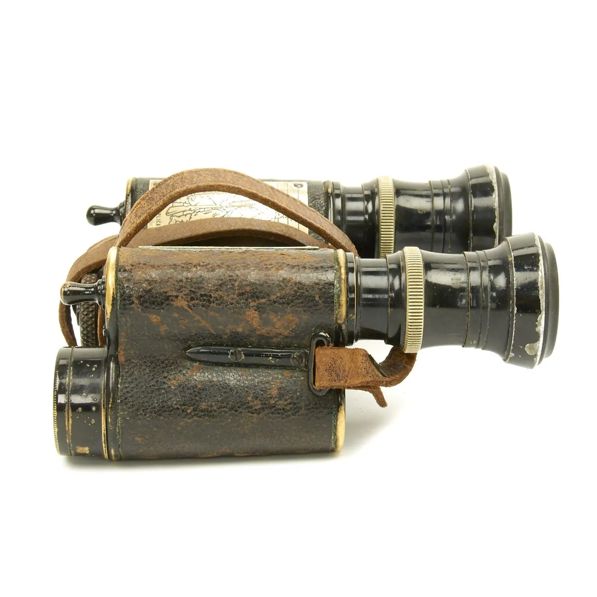 Original French WWI Military Binoculars with attached Ranging Tables in Case - circa 1915