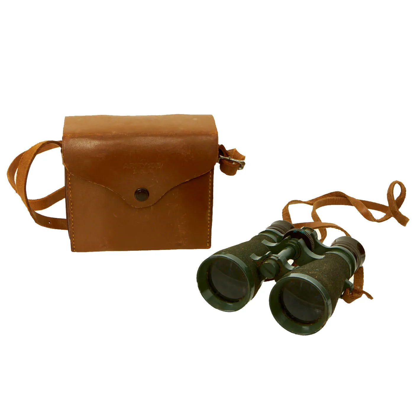 Original U.S. WWI US Army .08 Binoculars With Leather Neck Strap and Original Leather Case With Carry Strap - Unissued