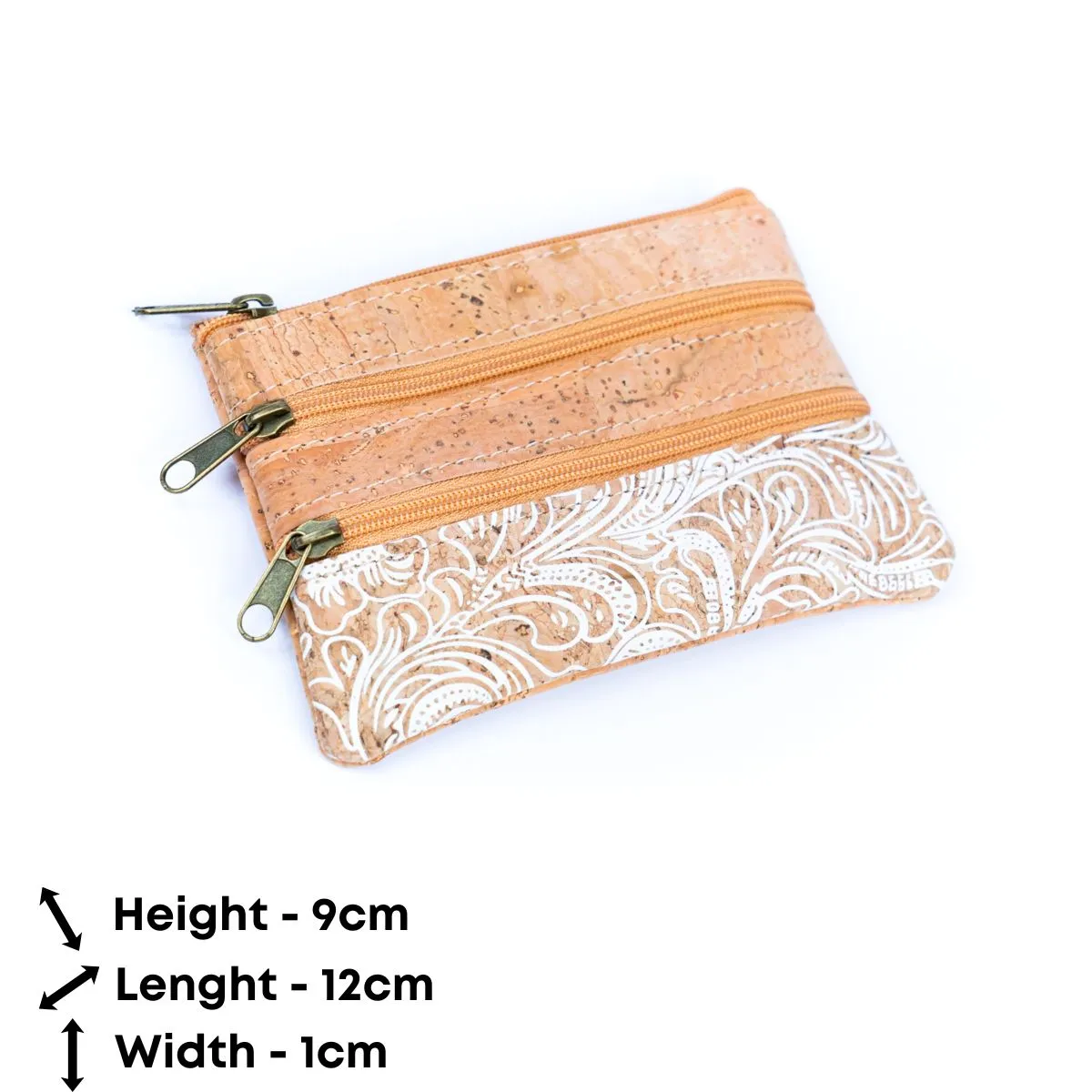 Printed Cork Mini Coin Purse with Three Zipper Pockets BAGP-038 (5units)