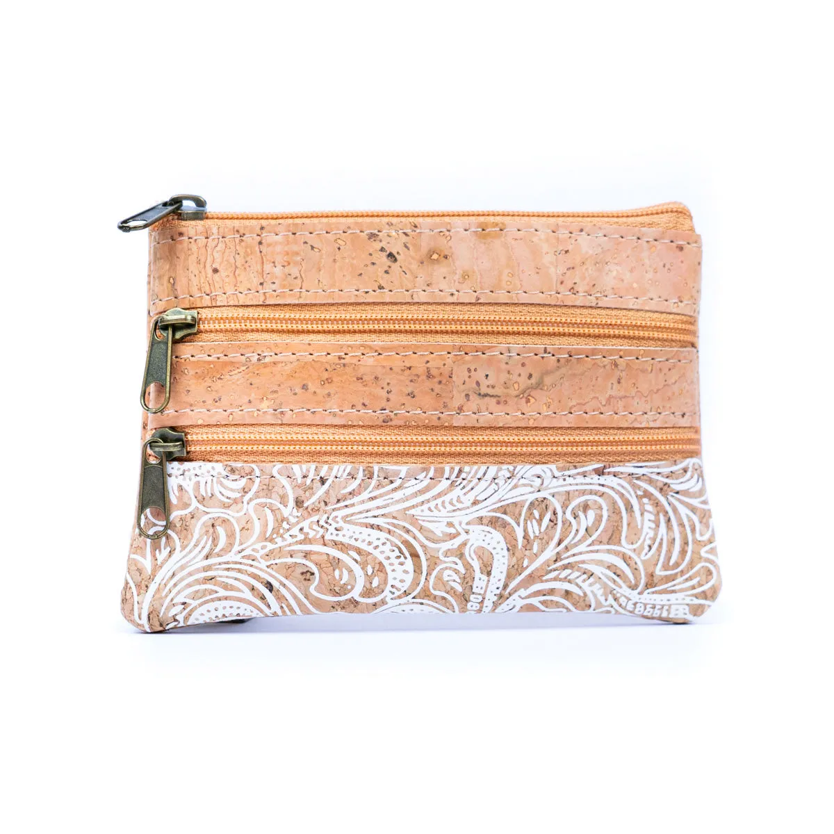 Printed Cork Mini Coin Purse with Three Zipper Pockets BAGP-038 (5units)