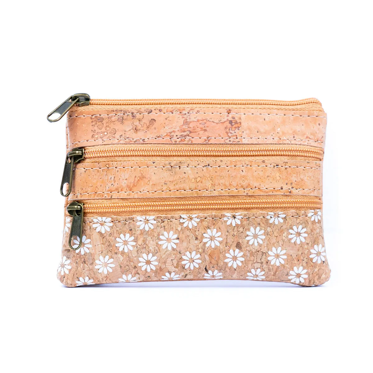 Printed Cork Mini Coin Purse with Three Zipper Pockets BAGP-038 (5units)