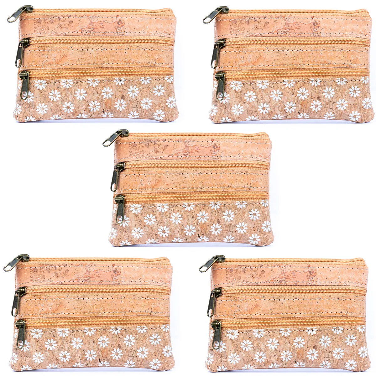 Printed Cork Mini Coin Purse with Three Zipper Pockets BAGP-038 (5units)