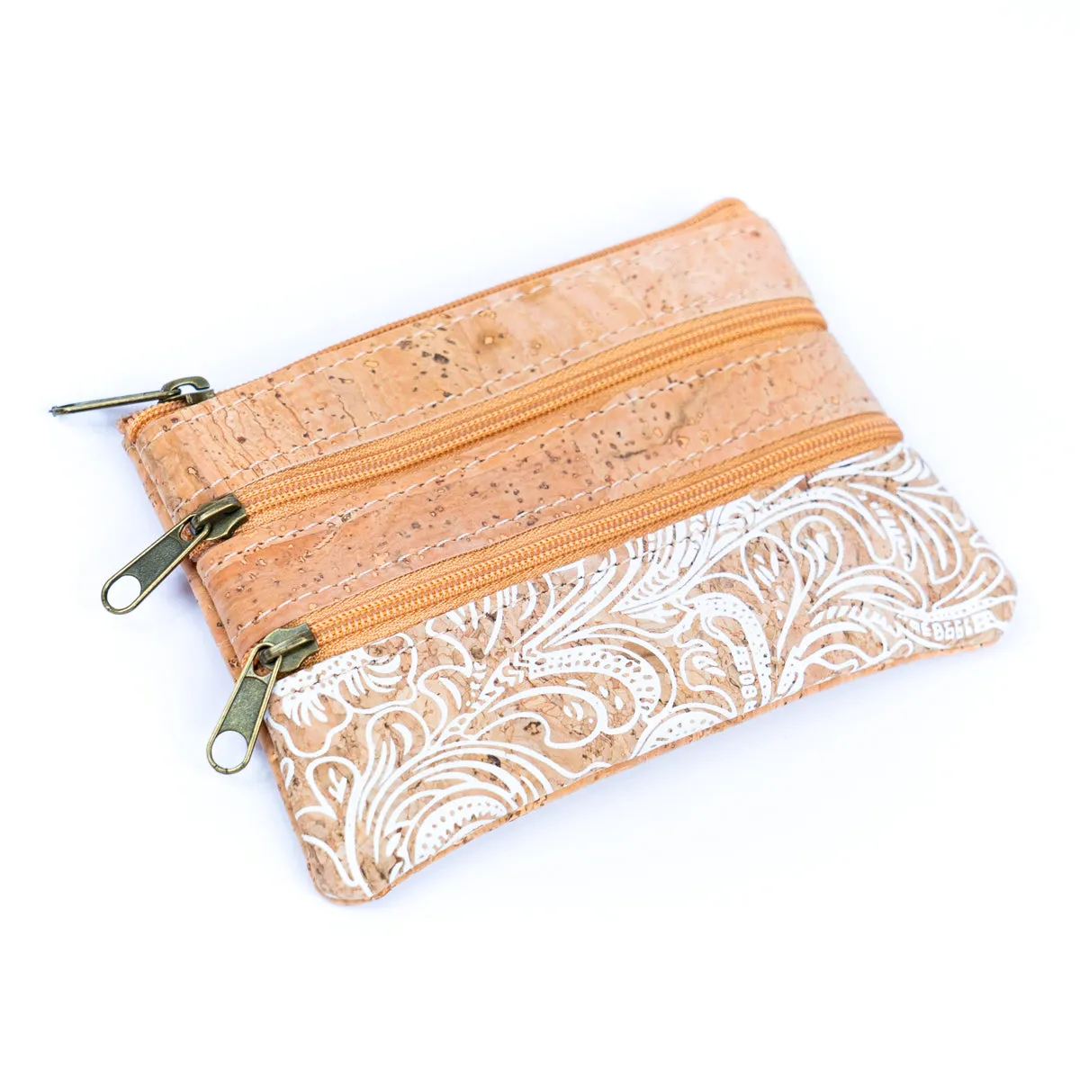 Printed Cork Mini Coin Purse with Three Zipper Pockets BAGP-038 (5units)