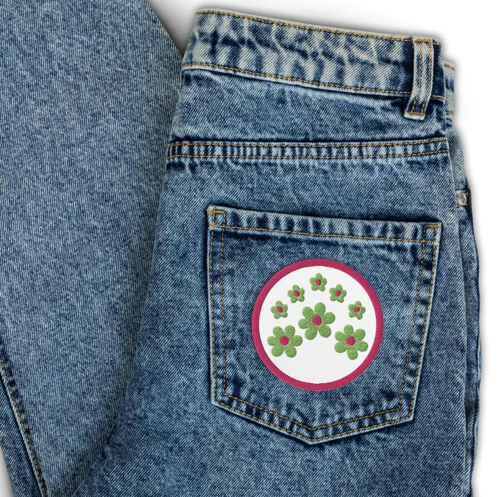 Sew On, Iron on Green Floral Embroidered Patches (For Jacket, Jeans, Clothes)