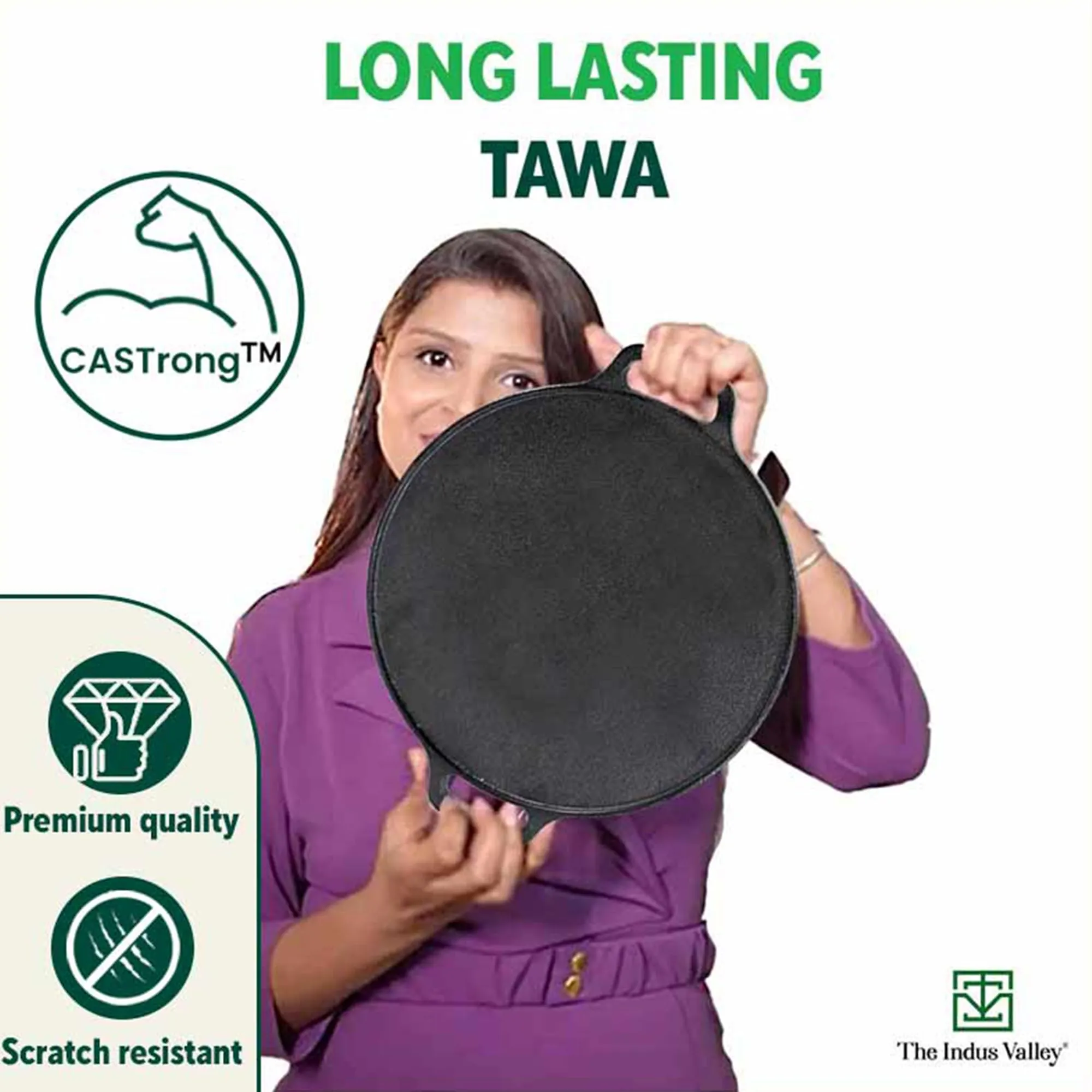 The Indus Valley Pre-Seasoned Cast Iron Tawa for Dosa/Chapathi | 30.2cm/11.8 inch, 2.4kg | Induction Friendly | Nonstick, Pre-Seasoned Tawa, 100% Pure & Toxin-Free, No Chemical Coating, Black