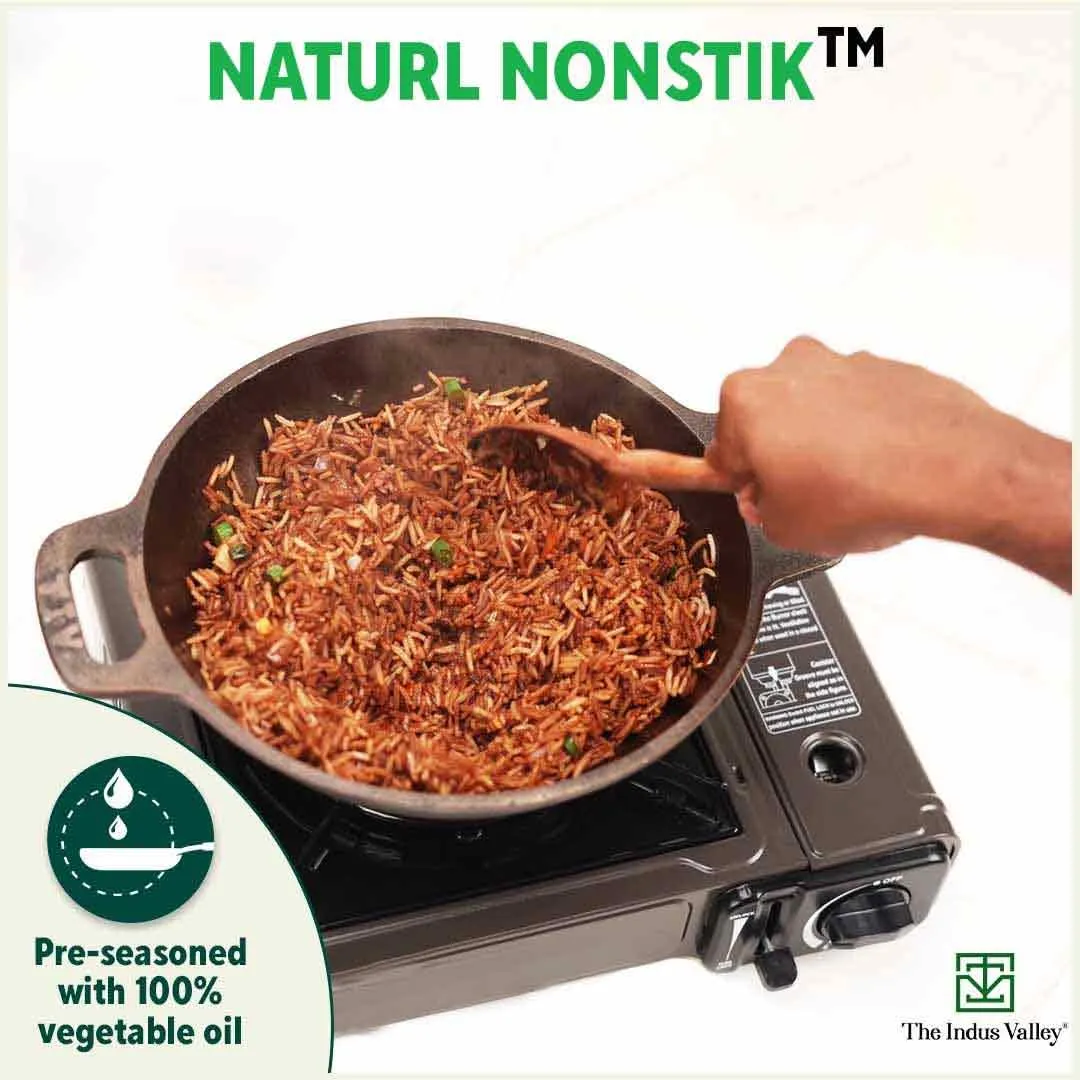 The Indus Valley Super Smooth Cast Iron Kadai with Free Wooden Spatula | Medium, 25.4cm/10 inch, 2.5Ltr, 2.4kg | Naturally Nonstick, Pre-Seasoned Kadhai, 100% Pure & Toxin-Free, No Chemical Coating