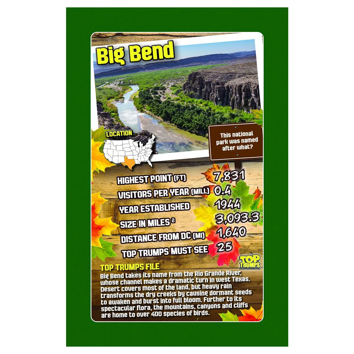 Top Trumps Card Game National Parks