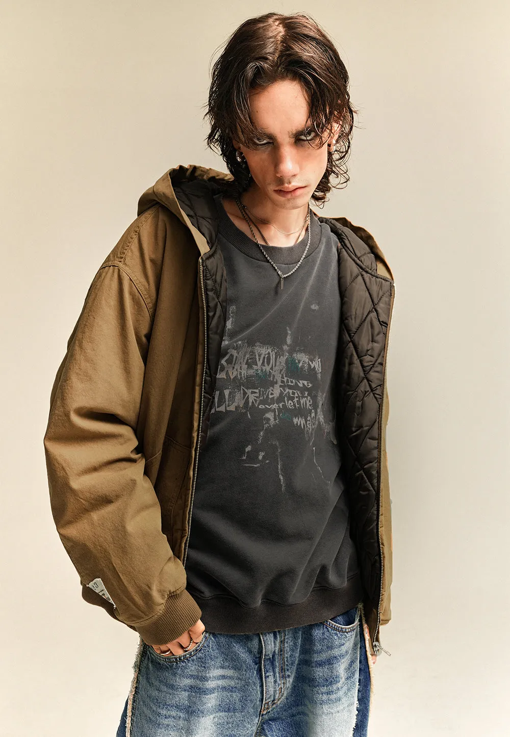 Typo graphic over hood jacket camel