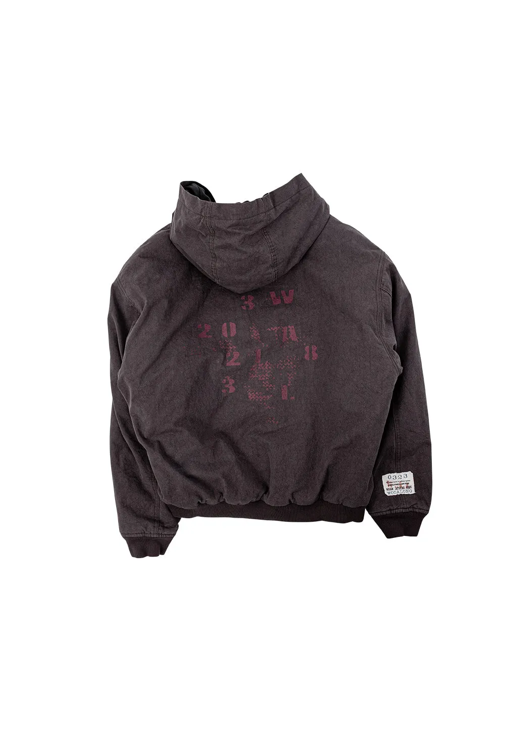 Typo graphic over hood jacket dark brown