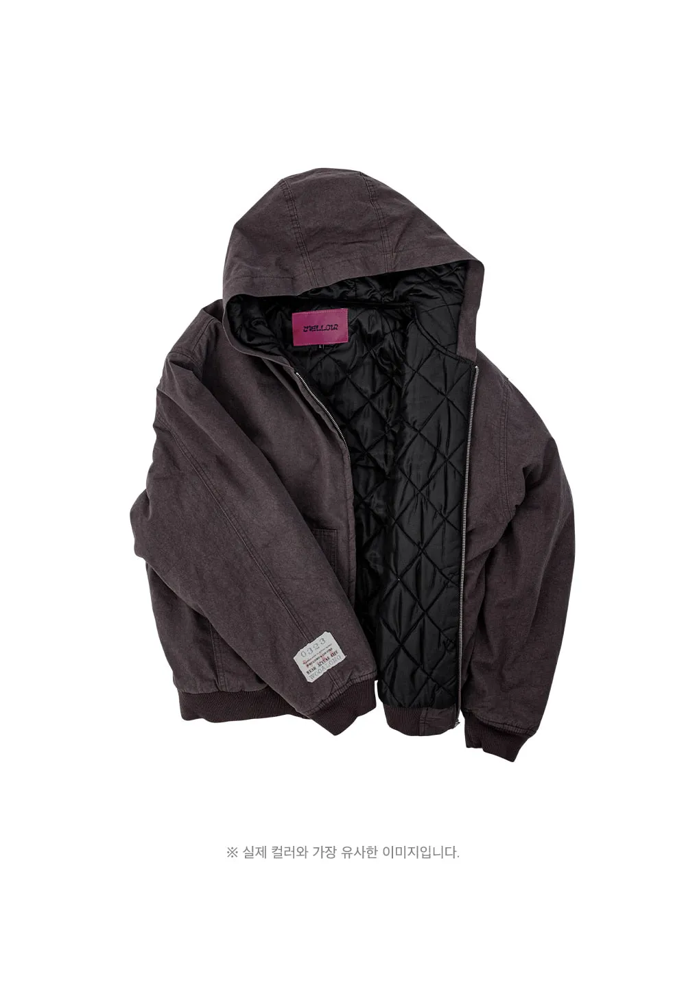 Typo graphic over hood jacket dark brown