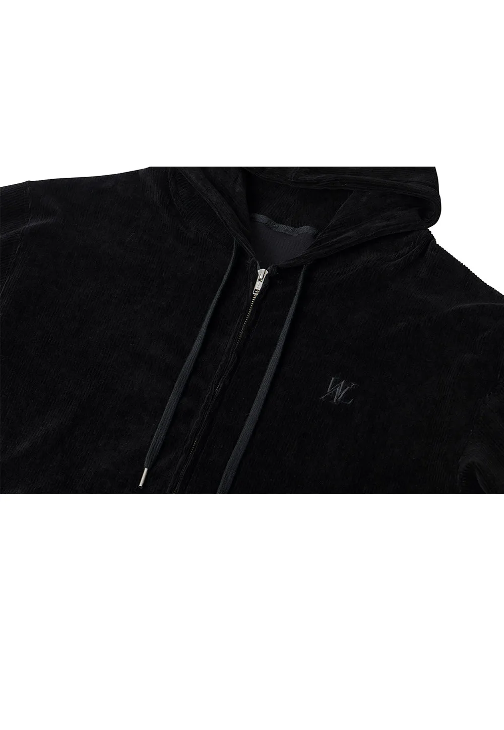 Velour corduroy hood zip-up black