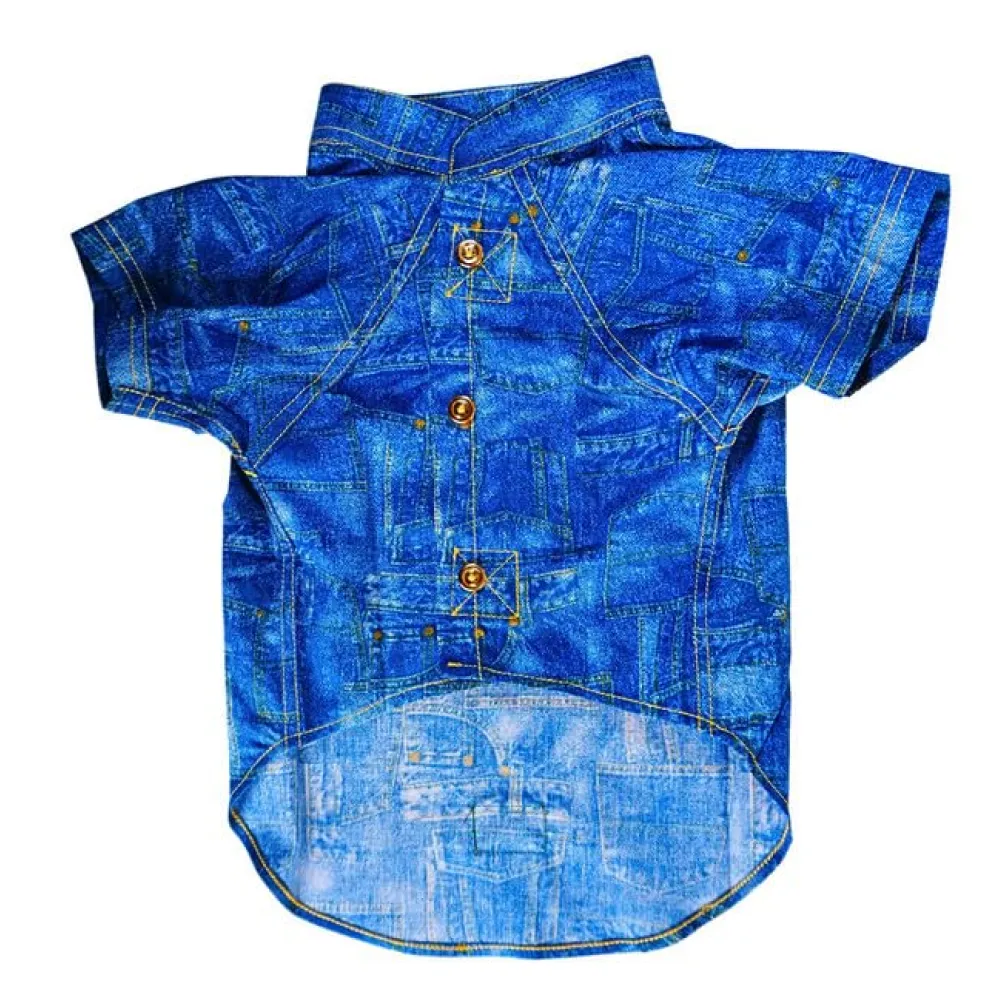 Woofiezz Denim Dapper Shirt for Dogs and Cats (Blue)