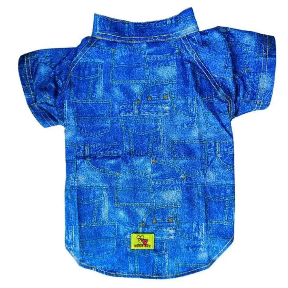 Woofiezz Denim Dapper Shirt for Dogs and Cats (Blue)